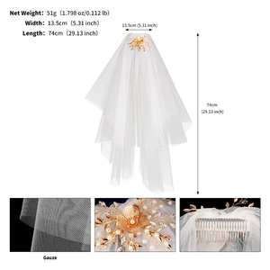 Détail du voile de mariée double couche avec peigne en perles, longueur 74cm et largeur 13,5cm