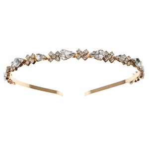 Elegant gold headband with pear-shaped rhinestones for bridal and fashion accessories