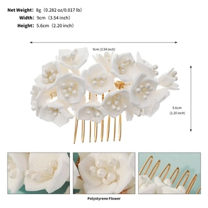 Vue détaillée du peigne à fleurs fait main montrant la largeur de 9cm et les matériaux