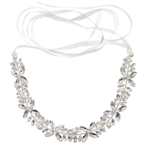 Serre-tête de mariée fait main avec cristaux, perles blanches et fil d'argent pour mariage