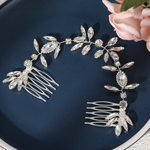 Vite per capelli da sposa con foglie di cristallo e pettini in argento per acconciature