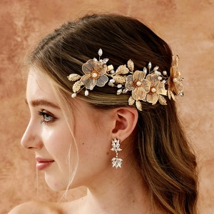 Pinces à Cheveux Fleur Dorée Faites à la Main pour Femmes Alliage Strass Künstliche Perle Mariage Mariée Accessoires Cheveux