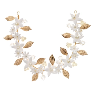 Vintage golden leaf and pearl floral headband for wedding bridal flower girl hair accessory