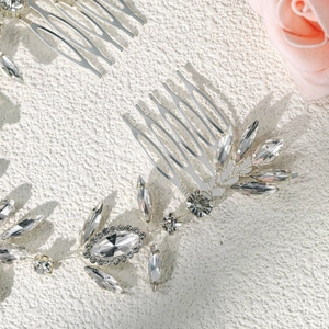 Pettine per capelli da sposa in argento con foglie di strass scintillanti