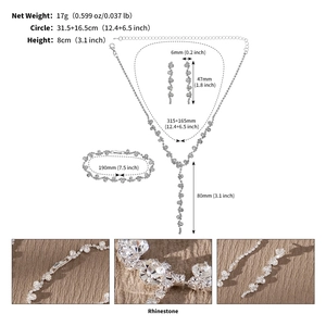 Detaillierte Größenangaben für das Brautschmuckset mit Strass-Halskette und Ohrringen