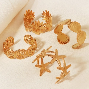 Gold Edelstahl Offene Armspange Nautisch Seestern Muschel Sonnenblume Löwenkopf Spiral Bohemian Schmuck Für Damen