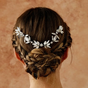 Pettine per Capelli da Sposa Matrimonio in Lega d'Argento Foglia Strass Vite per Capelli Elegante Copricapo Floreale in Cristallo Donna