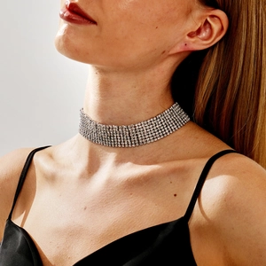 Luxus Mehrreihige Strass Halsband Halskette Für Damen Versilbert Vergoldet Kristall Kragen Kette Für Hochzeit Party Schmuck