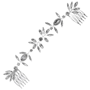 Vite per capelli da sposa in argento scintillante con foglie di cristallo e doppi pettini