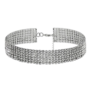 Elegantes 8-reihiges funkelndes Strass-Choker-Halsband mit verstellbarem Silberverschluss
