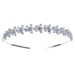 Elegant silver flower headband with marquise cut cubic zirconia crystal petals
