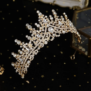 Luxury vintage bridal crown with sparkling rhinestones and elegant gold alloy base