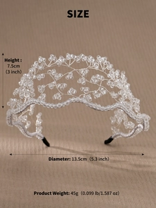 Detailed dimensions of the handmade baroque crystal bridal headband with size specs