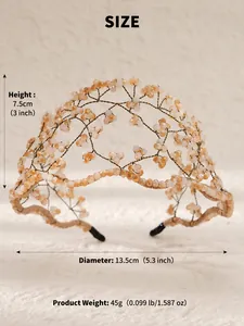 Detailed size chart for handmade beaded baroque headband showing height and diameter specs