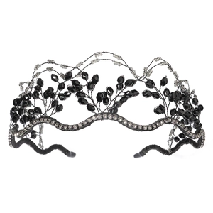 Elegante cerchietto da sposa gotico con perle di cristallo nero e strass per acconciature
