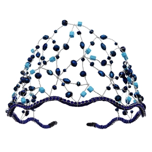 Diadème de mariée bleu fait main avec tissage en fil d'argent pour mariages et soirées chic