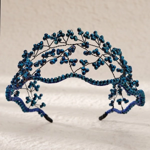 Vintage Handmade Crystal Beaded Crown Headband Luxury Copper Wire Mesh Hair Hoop For Wedding Photography Party Women Jewelry