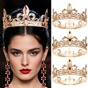 Baroque Alloy Rhinestone Crystal Full Round Crown Retro Royal King Queen Tiara For Wedding Party Performance Hair Jewelry