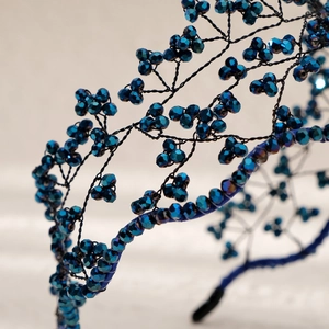 Elegant handmade peacock blue crystal beaded headband with vintage wire twisted branch design