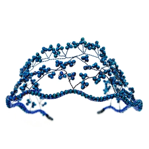Handmade vintage crystal beaded headband in deep blue mesh for wedding photography