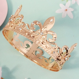 Baroque gold alloy full crown with sparkling rhinestones for men party and events