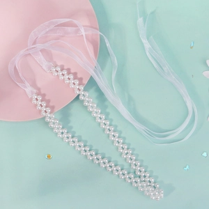 Ceinture de perles élégante à double rangée avec rubans d'organza pour robes de bal