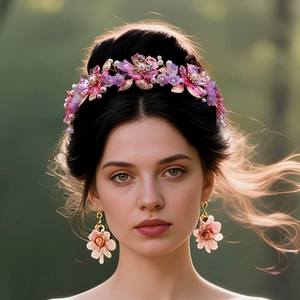 Romantic Flower Hair Vine And Earrings With Resin Floral Petal Imitation Artificial Pearl Leaf Bridal Wedding Hair Accessories For Women