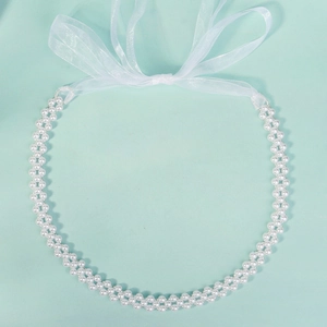 Ceinture élégante à double rangée de perles avec ruban en mousseline pour robe de mariée