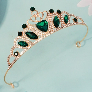 Golden girls crown tiara with green heart gemstone for princess birthday parties