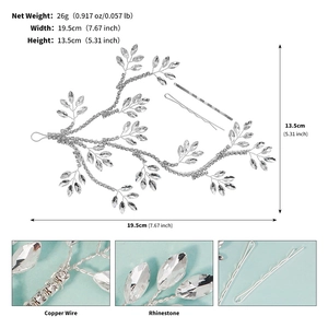 Macro details of bridal headband with sparkling rhinestones and silver copper wire structure