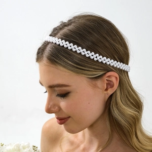 Élégante Ceinture Chaîne de Taille en Künstliche Perles d'Imitation Double Rang Avec Ruban en Organza Blanc pour Mariage Soirée Accessoire Femme