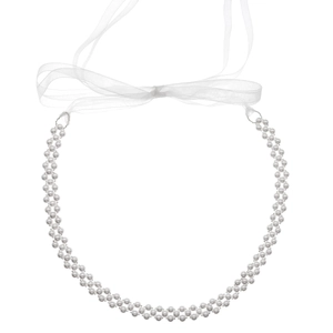 Elegante cintura di perle a doppia fila con nastri in chiffon per abiti da sposa e da sera