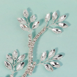 Silver bridal hair vine with marquise rhinestone leaves and branch wire design