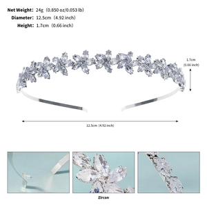 Serre-tête fleur en zircon argenté avec pierres marquises étincelantes pesant 24g