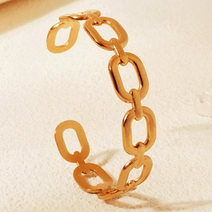 Bracciale rigido aperto a catena in oro lucido realizzato in acciaio inossidabile