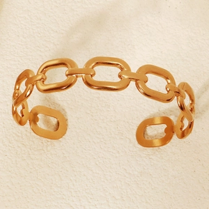 Bracciale rigido a catena dorata lucida in acciaio inossidabile dal design minimalista