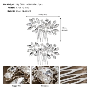 Detailed view of 2pcs bridal hair combs with rhinestones and flexible copper wire