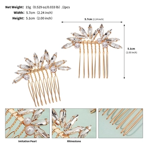 Detailansicht Braut-Haarkamm 5,7x5,1cm mit Marquise-Strasssteinen und Perlen für Hochzeiten