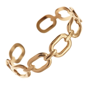Bracciale rigido aperto in acciaio inossidabile dorato con maglie ovali intrecciate