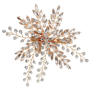 Barrette à cheveux fleur dorée faite main avec strass marquise pour coiffure de mariée