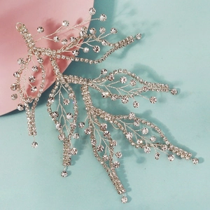 Bandeau de mariée luxueux avec feuilles et cristaux pour accessoires de mariage