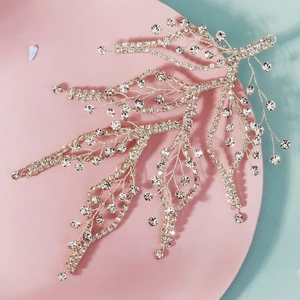 Serre-tête de mariée luxe en forme de feuilles avec strass brillants pour coiffure mariage