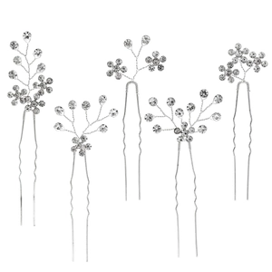 Set de 5 épingles à cheveux argentées avec strass floraux pour coiffures de mariée élégantes