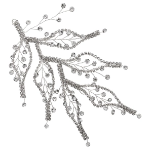 Exquisite handmade silver bridal headband with sparkling rhinestones and floral branch design