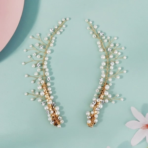 Elegantes Paar goldene Zweig-Haarspangen mit weißen Perlen und Strass für Bräute