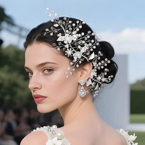 Luxury Bridal Hair Vine With Artificial Pearls And Rhinestones Silver Flower Headband For Wedding Banquet Women Romantic Hair Accessories
