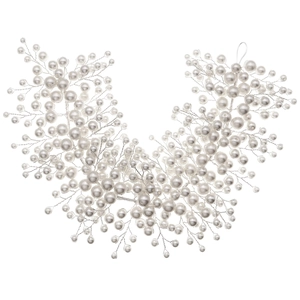 Elegant bridal hairband with woven silver wire and white faux pearls for weddings