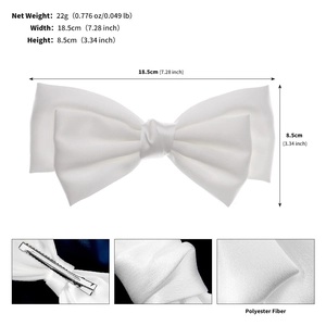 Detailed view showing the size dimensions and polyester fabric texture of white bridal bow
