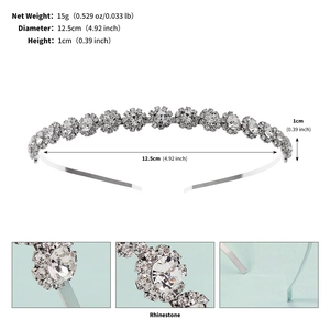 Détails des dimensions et du poids du serre-tête tournesol en strass argenté