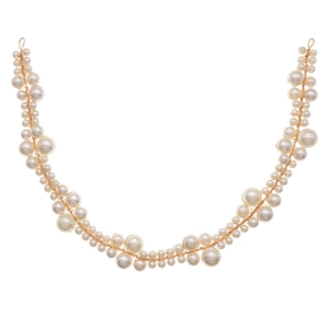 Elegant pearl bridal headband with white pearls and gold wire, handmade hair accessory